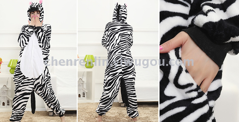 Cute men and women flannel couples models long - sleeved cartoon animals Siamese pajamas zebra toilet version