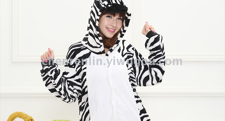 Cute men and women flannel couples models long - sleeved cartoon animals Siamese pajamas zebra toilet version