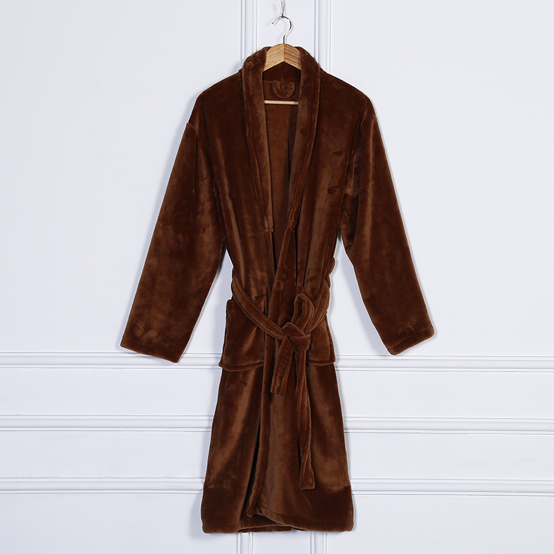 Zhendong Couple Korean Style Autumn and Winter Long Pajamas Home Wear Flannel Solid Color Bathrobe in Stock