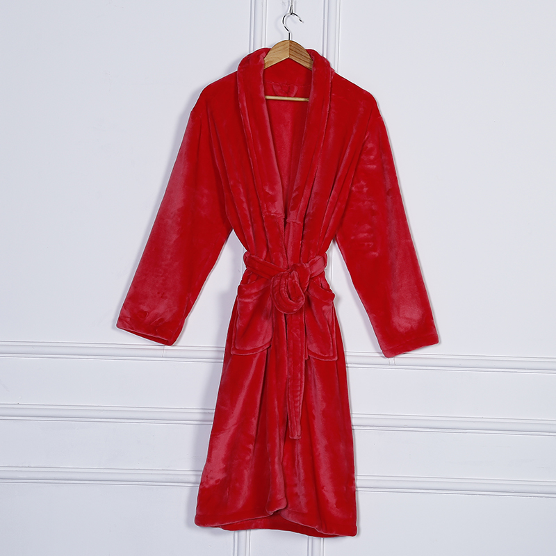 Zhendong Couple Korean Style Autumn and Winter Long Pajamas Home Wear Flannel Solid Color Bathrobe in Stock