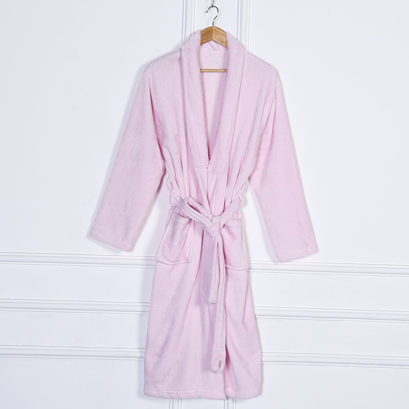 Zhendong Couple Korean Style Autumn and Winter Long Pajamas Home Wear Flannel Solid Color Bathrobe in Stock