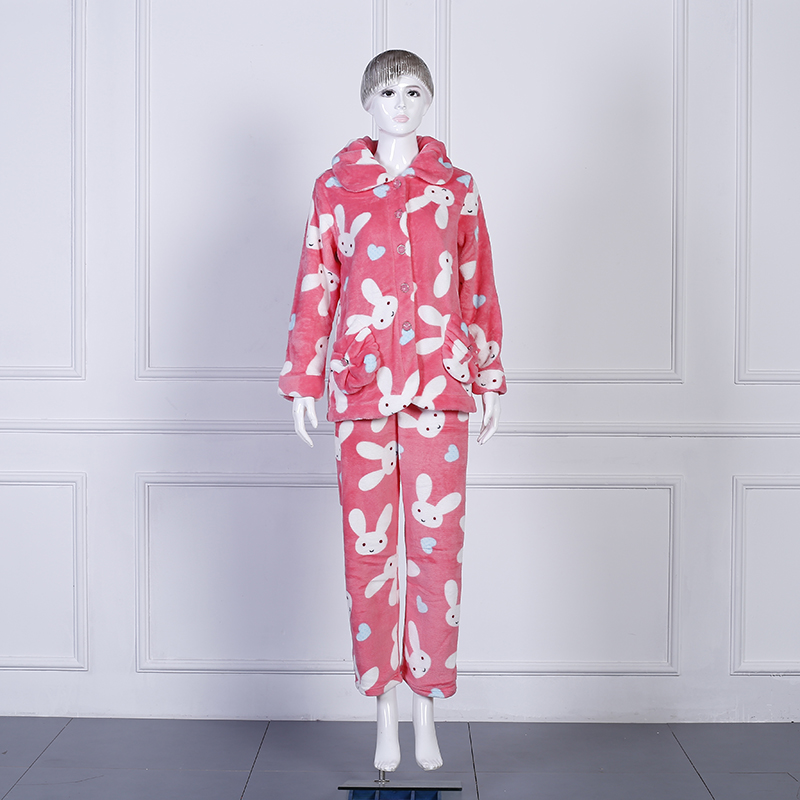 Zhendong Couple Korean Style Autumn and Winter Thickened Flannel Cartoon Split Pajamas