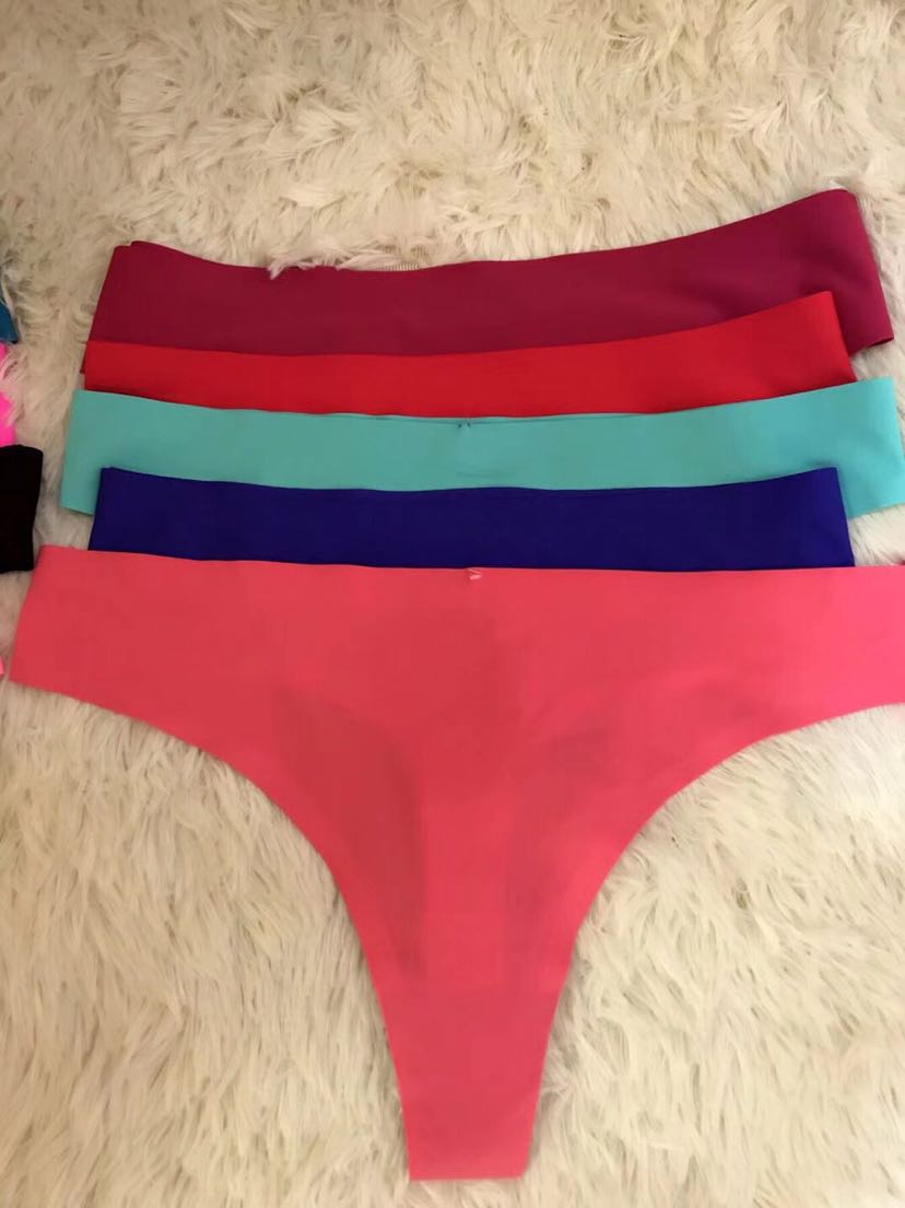 International trade cross-border lady ice silk trackless one-piece thong underwear sexy pure color low waist t-b