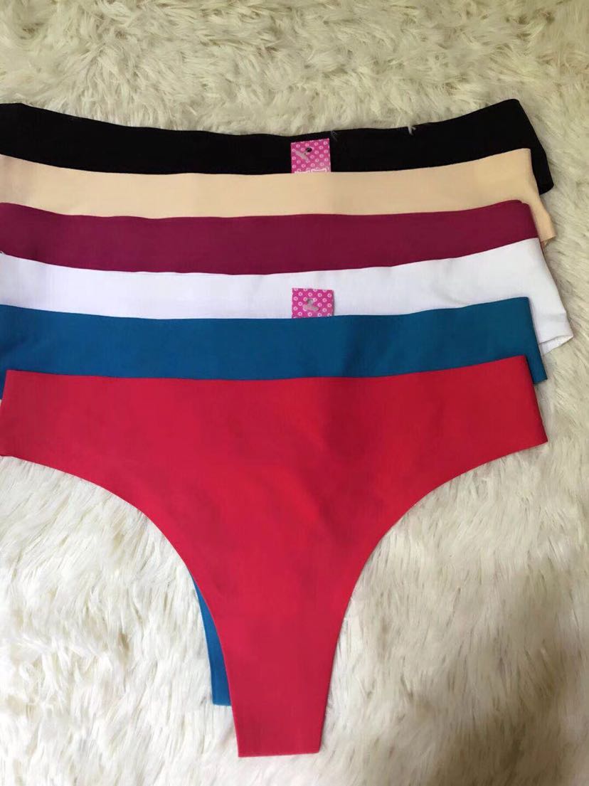 International trade cross-border lady ice silk trackless one-piece thong underwear sexy pure color low waist t-b
