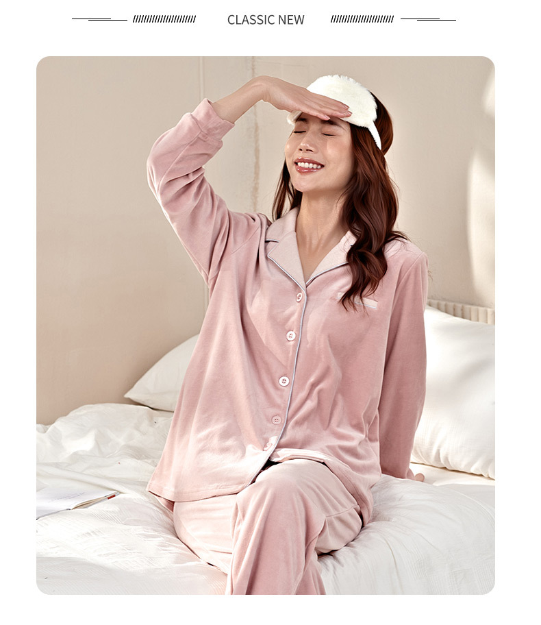 21 Mingzhiyan Winter Cotton Shell Velvet New Pajamas Women's Fashionable Elegant Cardigan Homewear Pajamas Women's Warmer