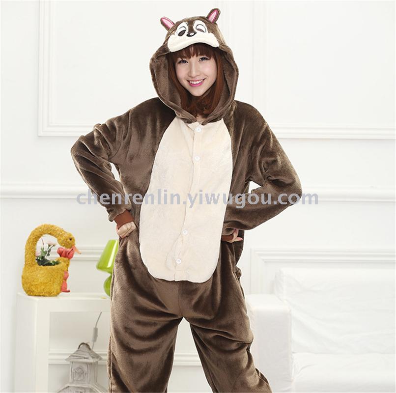 Male and female couples pyjamas flannel home cute cartoon animal Siamese pajamas nightgown