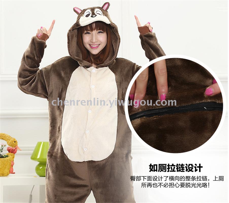 Male and female couples pyjamas flannel home cute cartoon animal Siamese pajamas nightgown