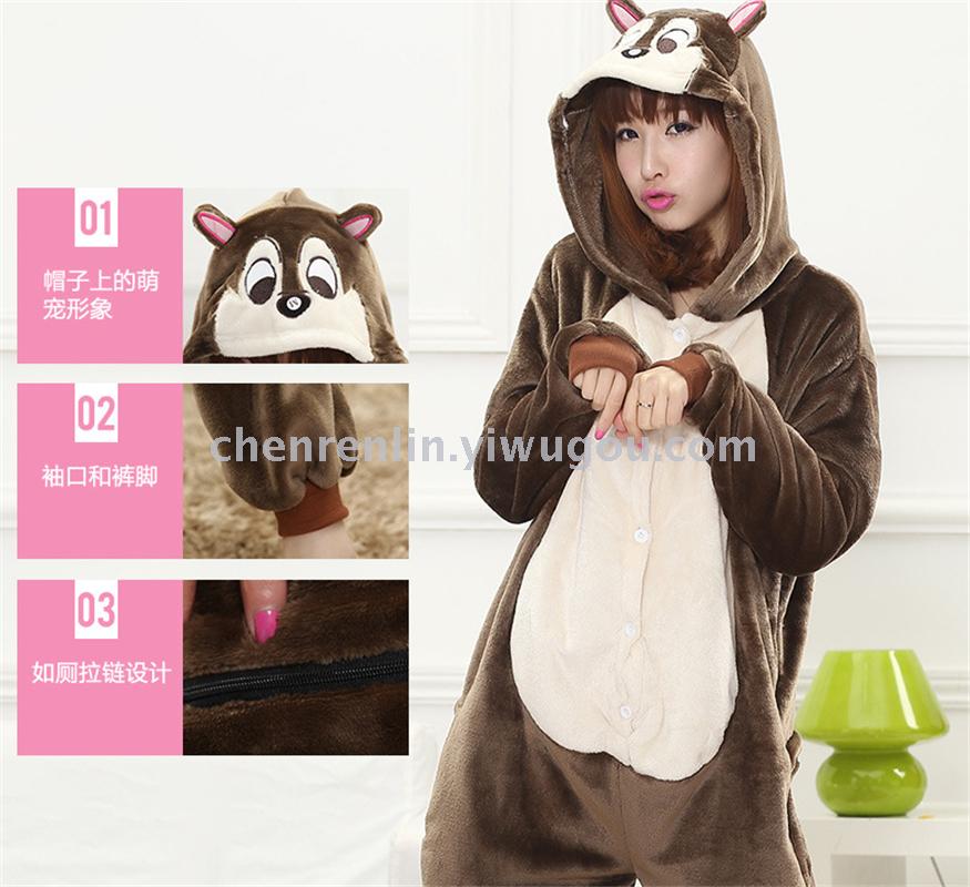 Male and female couples pyjamas flannel home cute cartoon animal Siamese pajamas nightgown