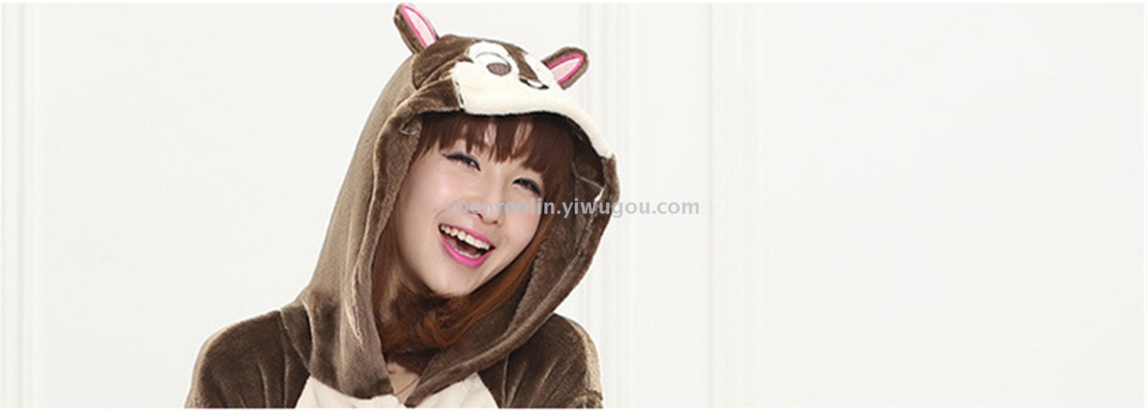 Male and female couples pyjamas flannel home cute cartoon animal Siamese pajamas nightgown