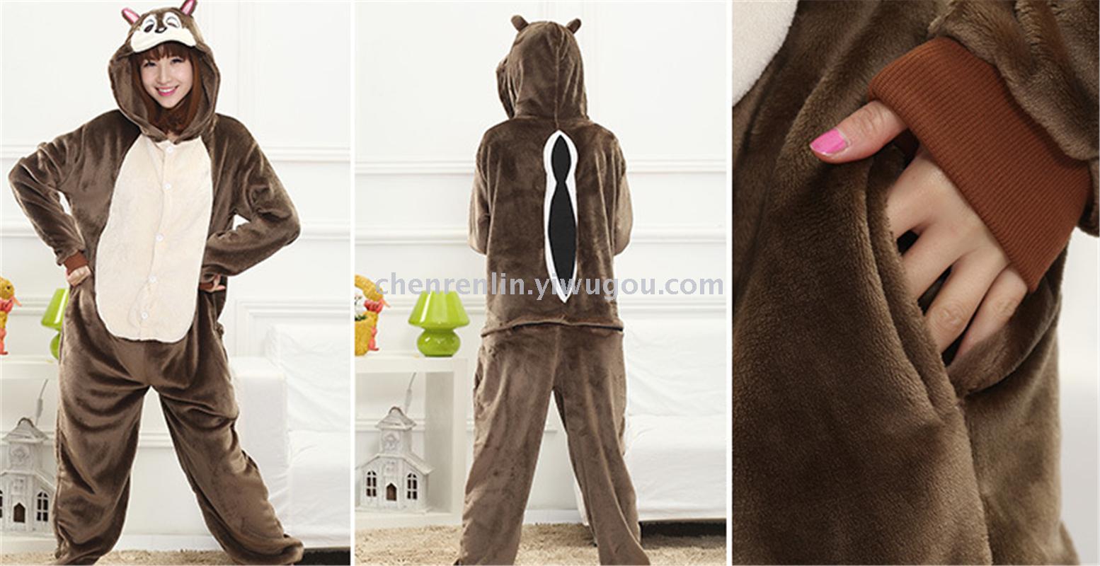 Male and female couples pyjamas flannel home cute cartoon animal Siamese pajamas nightgown