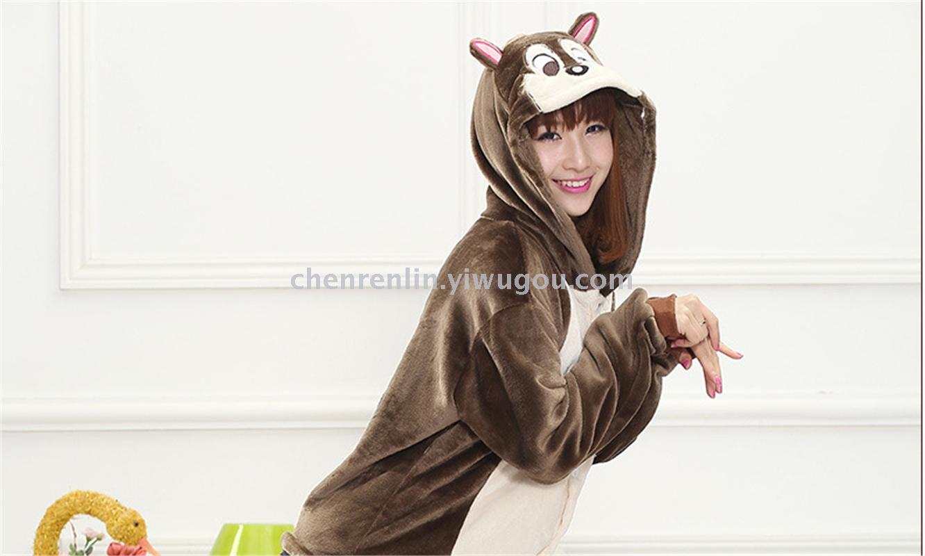 Male and female couples pyjamas flannel home cute cartoon animal Siamese pajamas nightgown