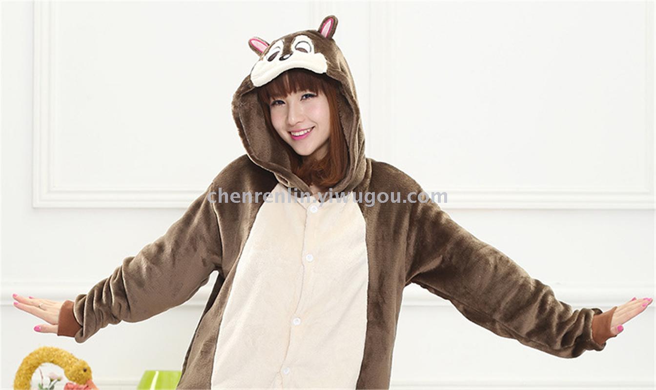 Male and female couples pyjamas flannel home cute cartoon animal Siamese pajamas nightgown