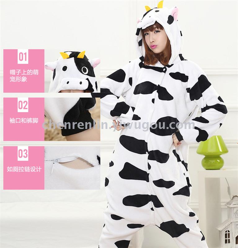 Autumn Winter Flannel Home men and women cute cow cartoon animal conjoined Pajamas Toilet edition Autumn Winter Flannel Home men and women cute cow cartoon animal conjoined Pajamas Toilet edition