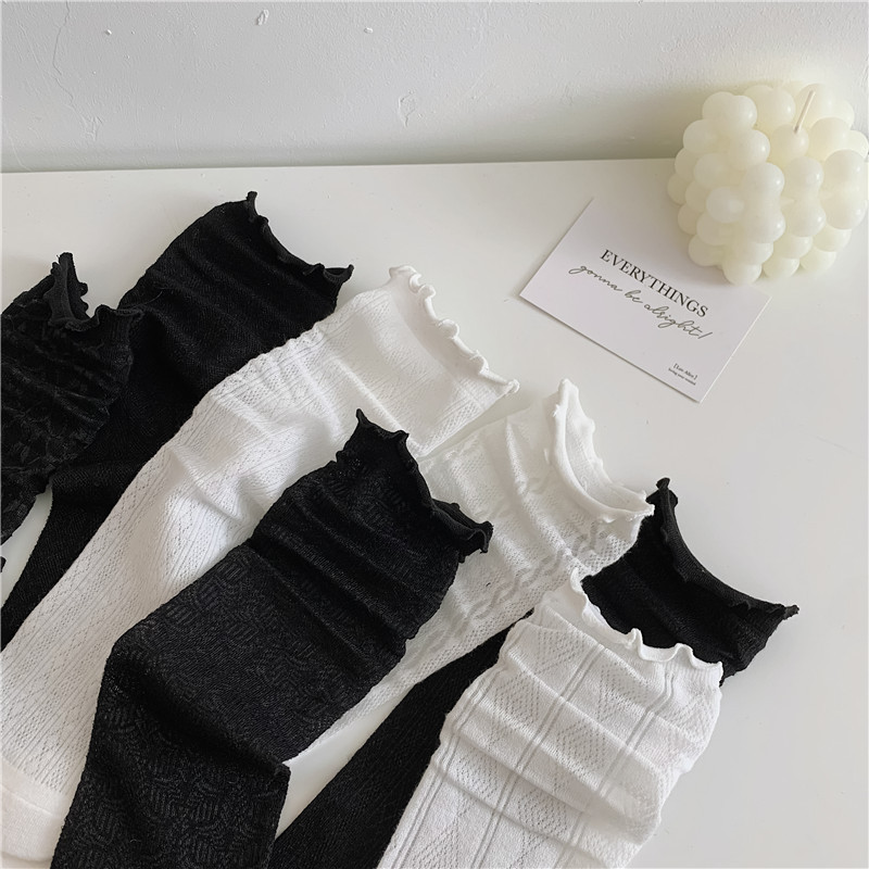 JK Style Socks Women&#039;s Spring and Summer Ultra-Thin Lolita Female Clothes in Black and White Tube Socks Twist Diamond Lattice Stockings Ins Fashion