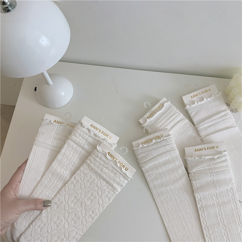 JK Style Socks Women's Spring and Summer Ultra-Thin Lolita Female Clothes in Black and White Tube Socks Twist Diamond Lattice Stockings Ins Fashion