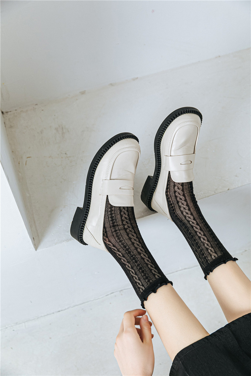 JK Style Socks Women's Spring and Summer Ultra-Thin Lolita Female Clothes in Black and White Tube Socks Twist Diamond Lattice Stockings Ins Fashion
