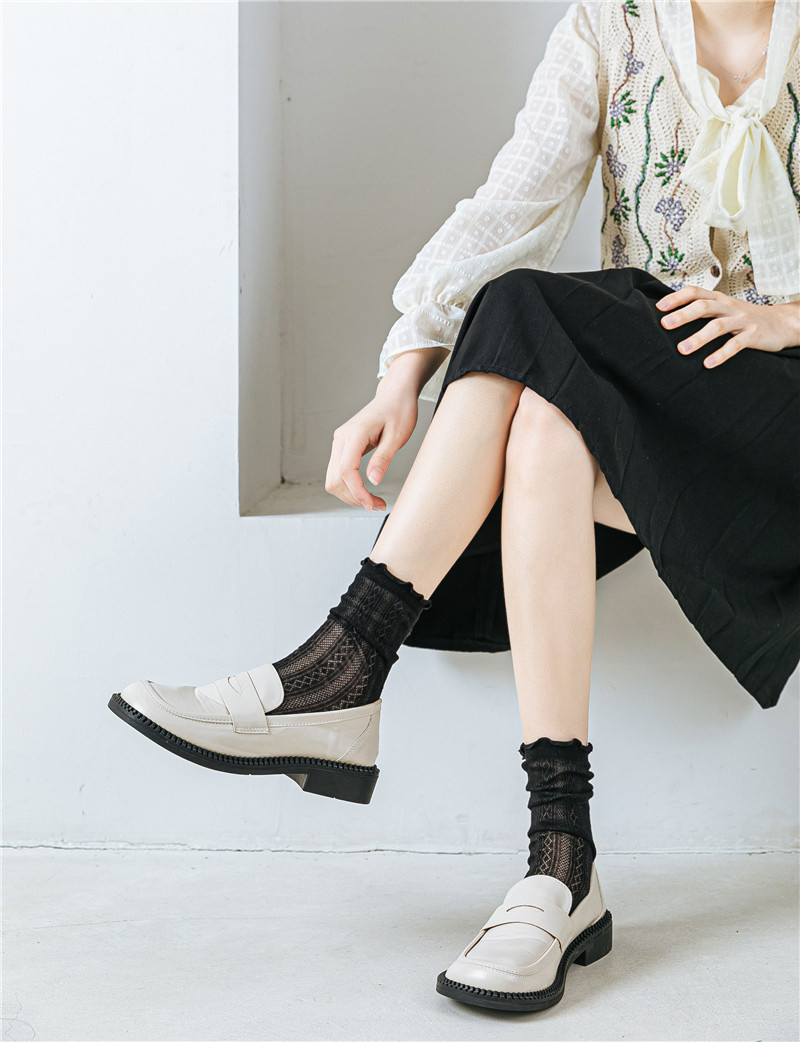 JK Style Socks Women's Spring and Summer Ultra-Thin Lolita Female Clothes in Black and White Tube Socks Twist Diamond Lattice Stockings Ins Fashion