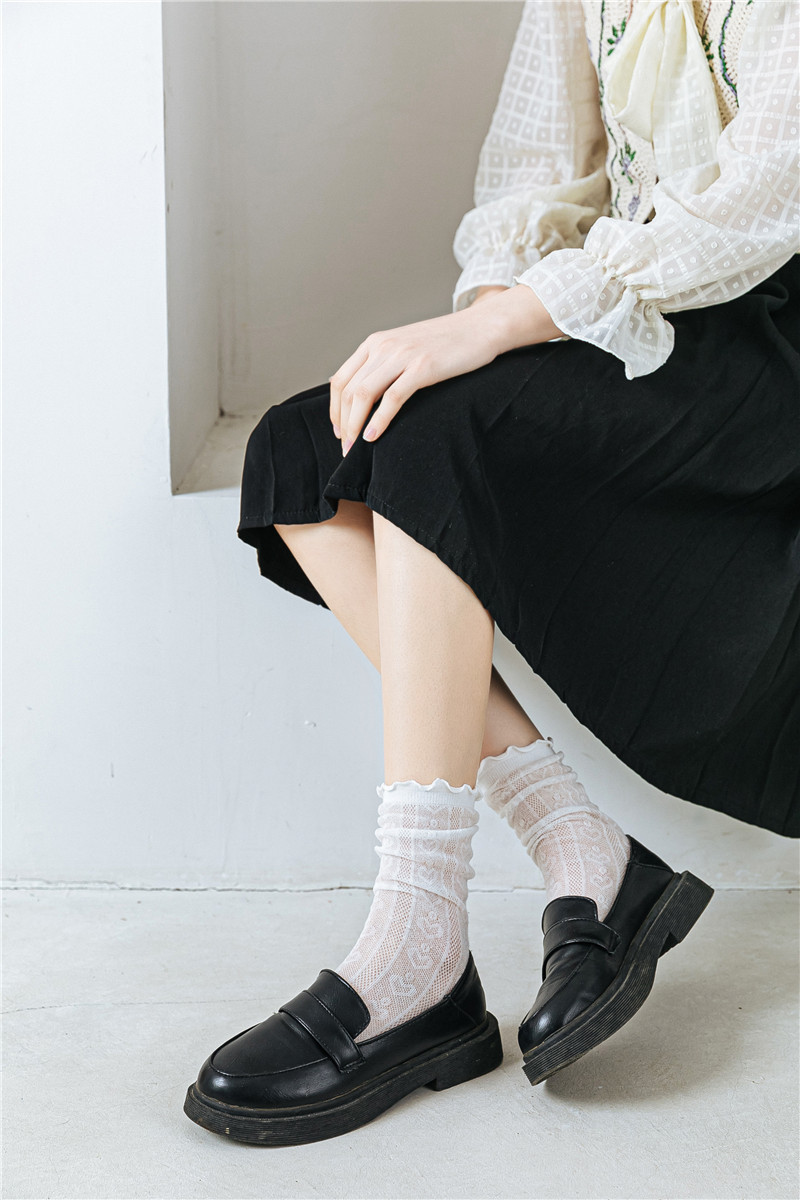 JK Style Socks Women's Spring and Summer Ultra-Thin Lolita Female Clothes in Black and White Tube Socks Twist Diamond Lattice Stockings Ins Fashion
