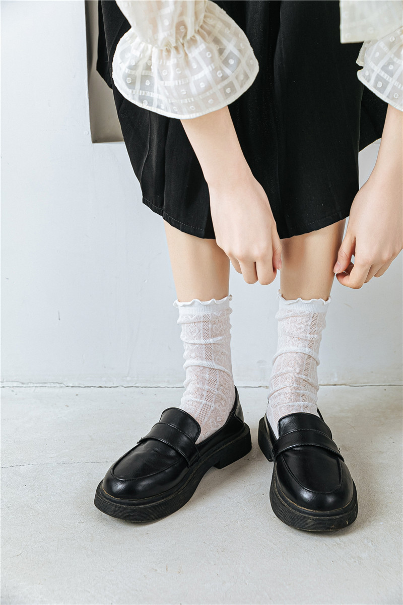 JK Style Socks Women's Spring and Summer Ultra-Thin Lolita Female Clothes in Black and White Tube Socks Twist Diamond Lattice Stockings Ins Fashion