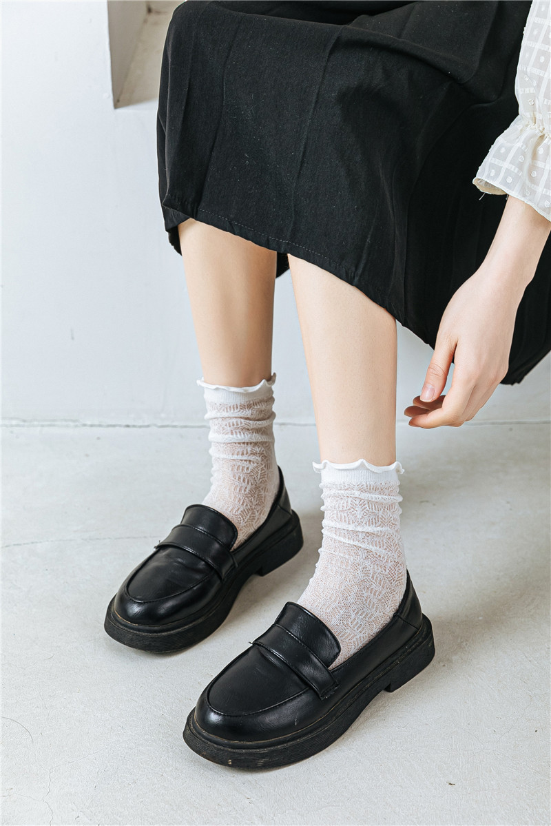 JK Style Socks Women's Spring and Summer Ultra-Thin Lolita Female Clothes in Black and White Tube Socks Twist Diamond Lattice Stockings Ins Fashion