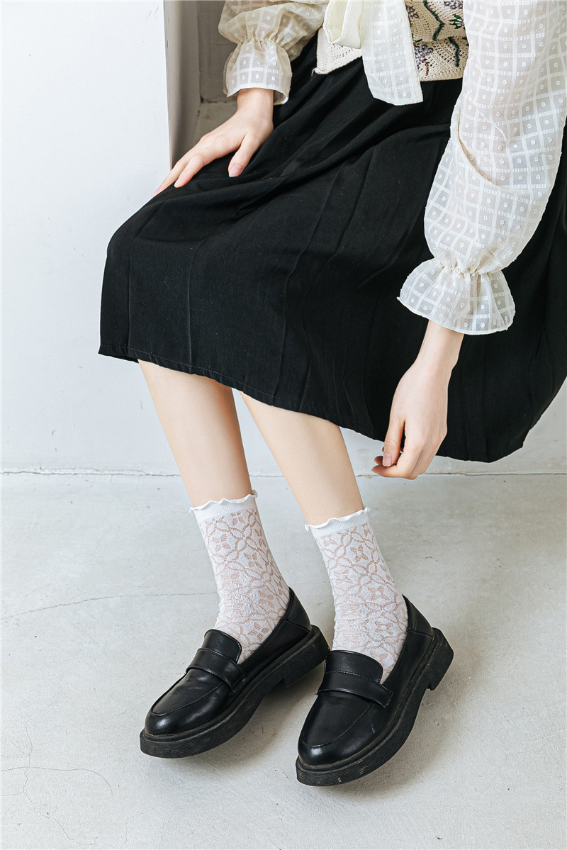 JK Style Socks Women's Spring and Summer Ultra-Thin Lolita Female Clothes in Black and White Tube Socks Twist Diamond Lattice Stockings Ins Fashion