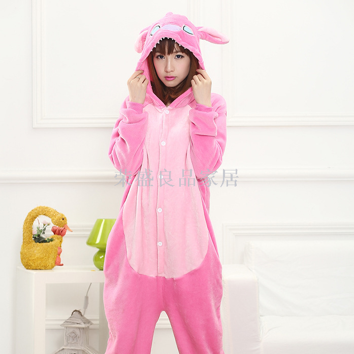 Cartoon Siamese animal pajamas men and women with powder STIICHLI Flannel toilet version