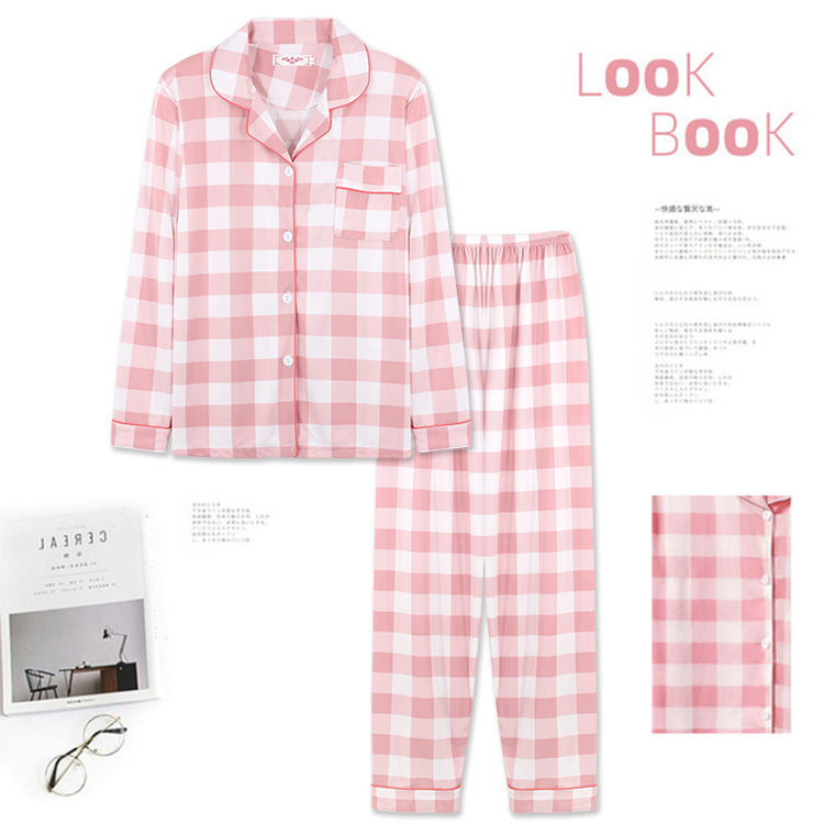 202 New Pajamas Women's Autumn and Winter Long Sleeves Lapel Suit Trousers Cardigan Casual Air Conditioning Clothes Homewear Ins