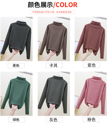 Autumn and Winter Dralon Cationic Thermal Clothes Turtleneck Solid Color Bottoming Shirt Women&#039;s Stretchy Underwear Slimming Large Size Long Sleeve T-shirt