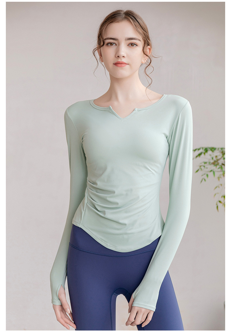 Sports wear Yoga Wear Long-Sleeved V-neck Top Nude Feel Fashion Sports Workout Clothes with Chest Pad T-shirt for Women