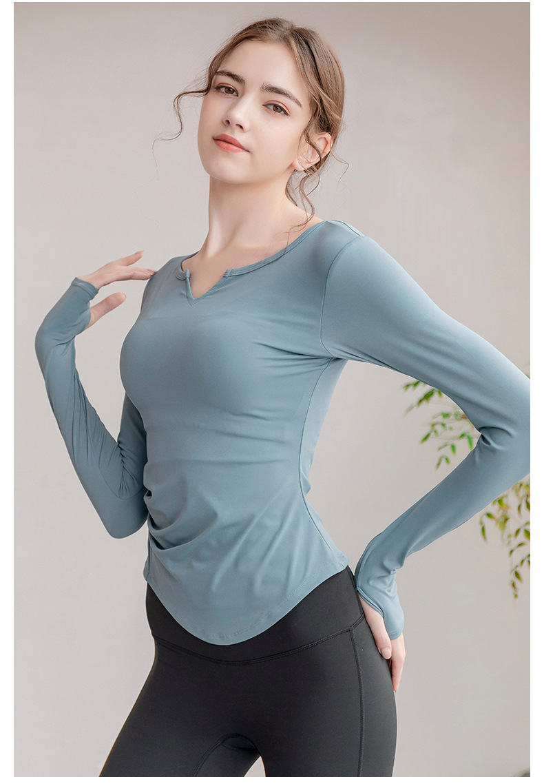 Sports wear Yoga Wear Long-Sleeved V-neck Top Nude Feel Fashion Sports Workout Clothes with Chest Pad T-shirt for Women
