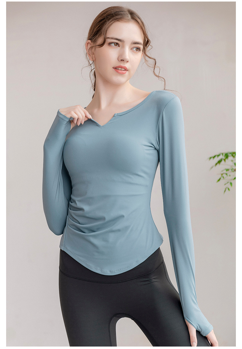 Sports wear Yoga Wear Long-Sleeved V-neck Top Nude Feel Fashion Sports Workout Clothes with Chest Pad T-shirt for Women