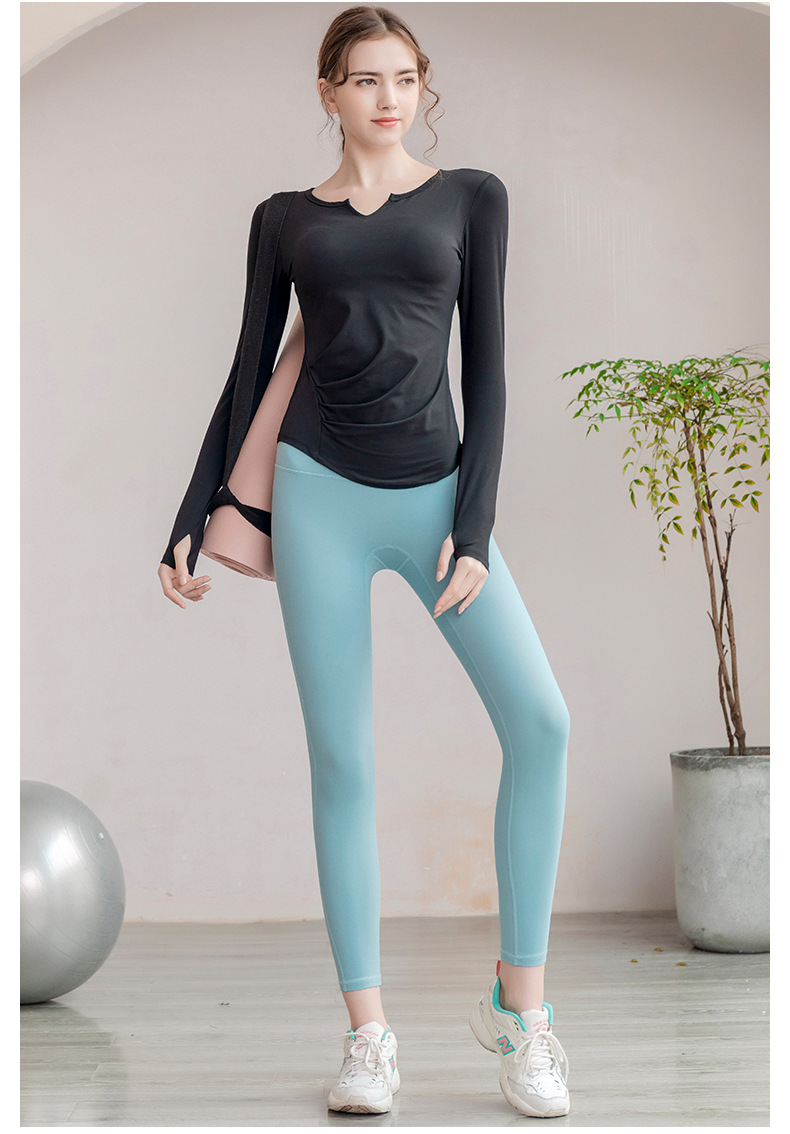 Sports wear Yoga Wear Long-Sleeved V-neck Top Nude Feel Fashion Sports Workout Clothes with Chest Pad T-shirt for Women