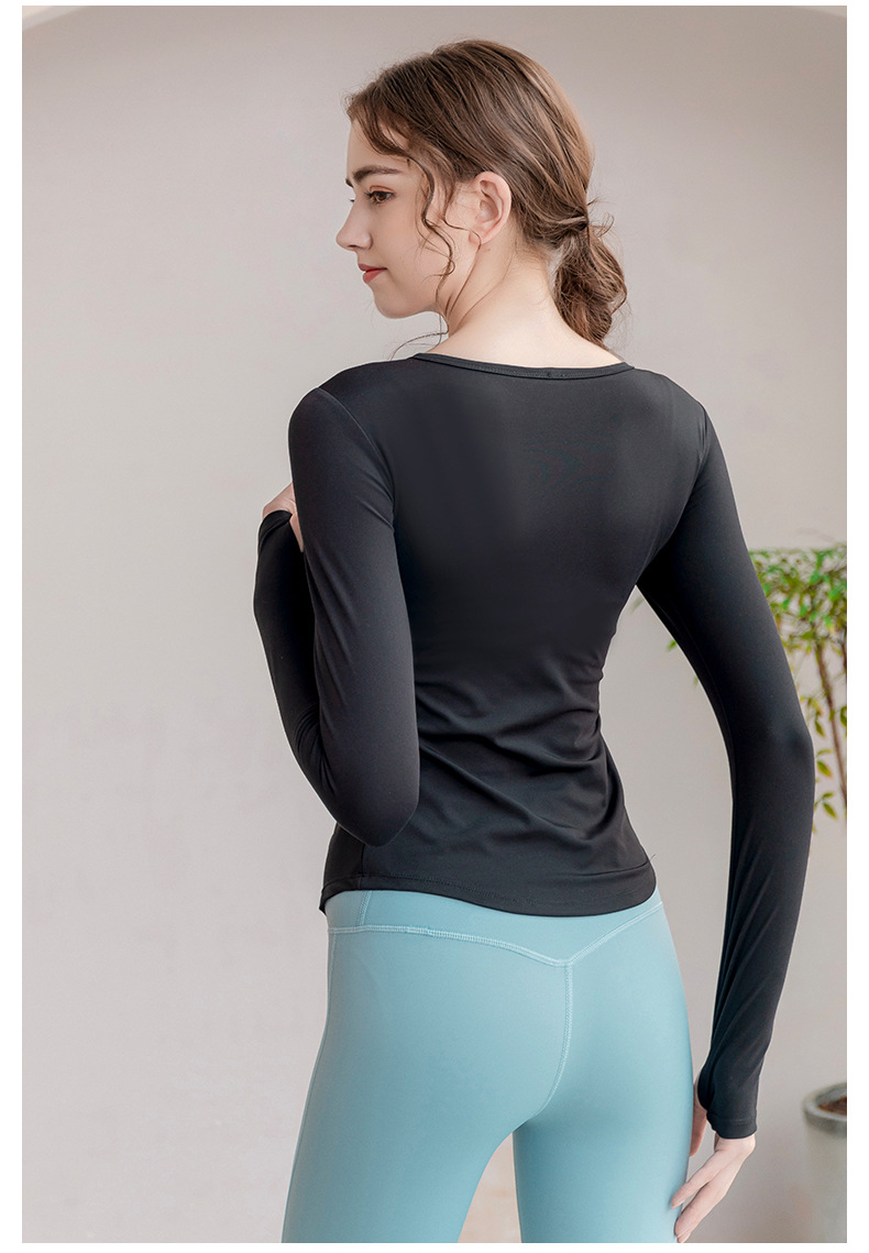 Sports wear Yoga Wear Long-Sleeved V-neck Top Nude Feel Fashion Sports Workout Clothes with Chest Pad T-shirt for Women