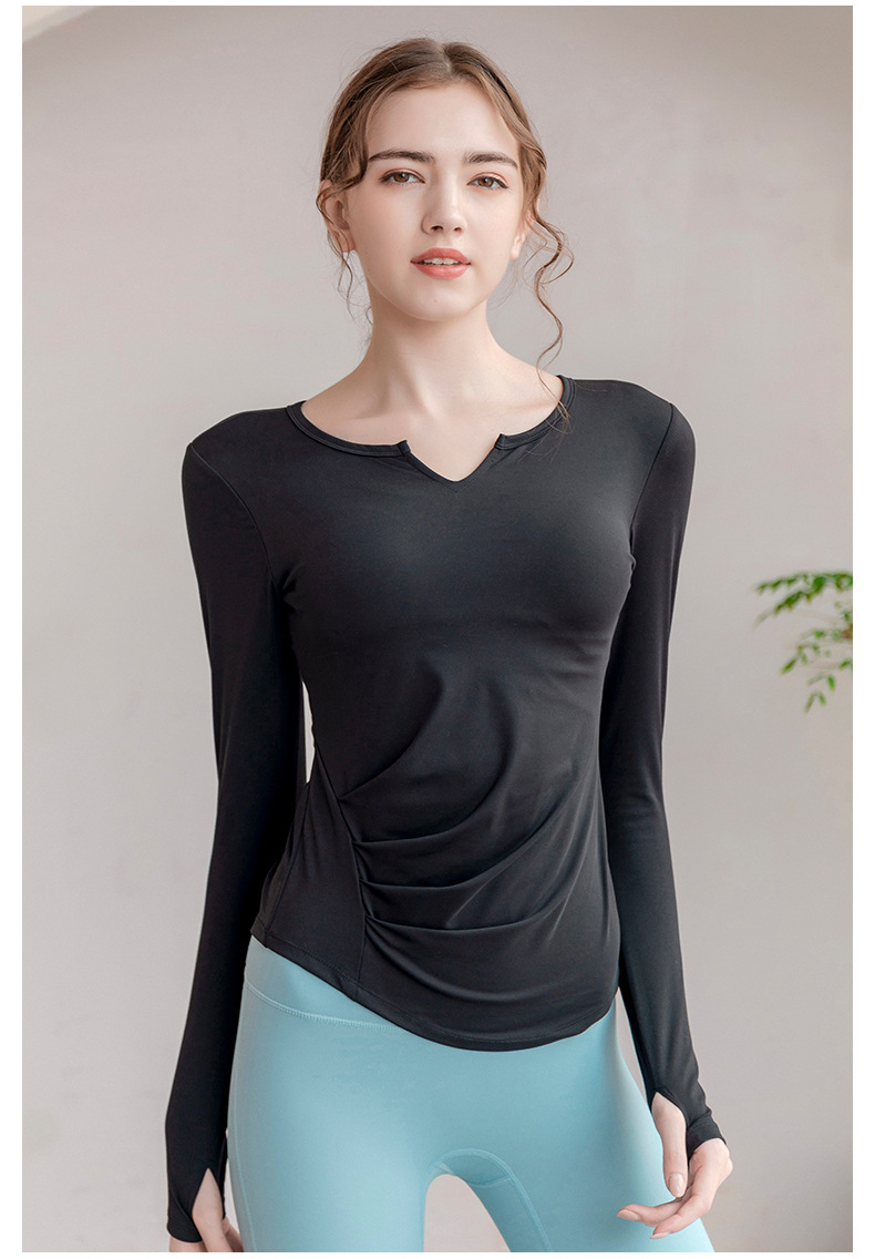 Sports wear Yoga Wear Long-Sleeved V-neck Top Nude Feel Fashion Sports Workout Clothes with Chest Pad T-shirt for Women