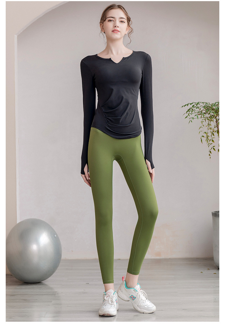 Sports wear Yoga Wear Long-Sleeved V-neck Top Nude Feel Fashion Sports Workout Clothes with Chest Pad T-shirt for Women