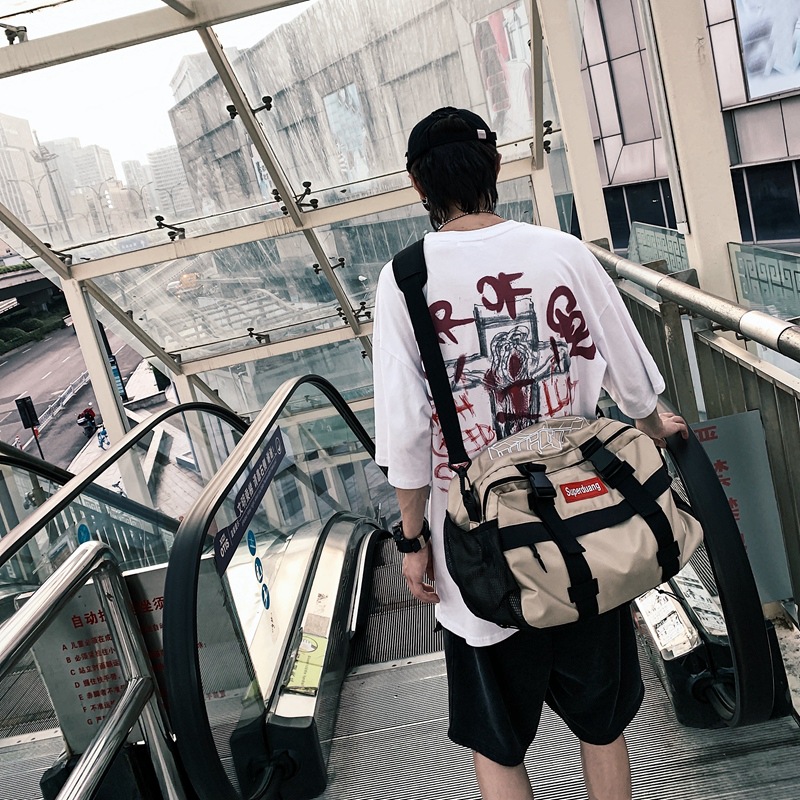 2020 New Trendy Korean Style All-Matching Work Clothes Mechanical Style Oxford Cloth Messenger Bag Couple Men and Women Casual Shoulder Big Bag