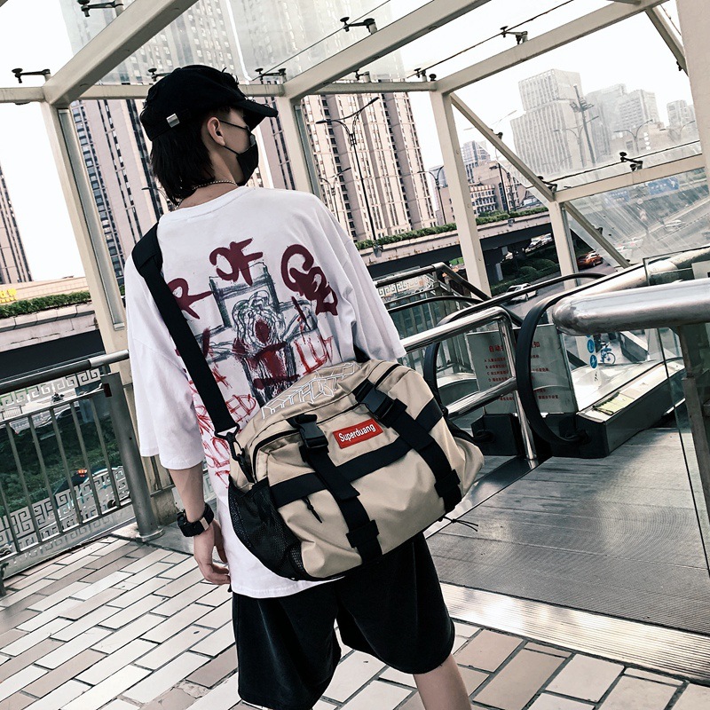 2020 New Trendy Korean Style All-Matching Work Clothes Mechanical Style Oxford Cloth Messenger Bag Couple Men and Women Casual Shoulder Big Bag
