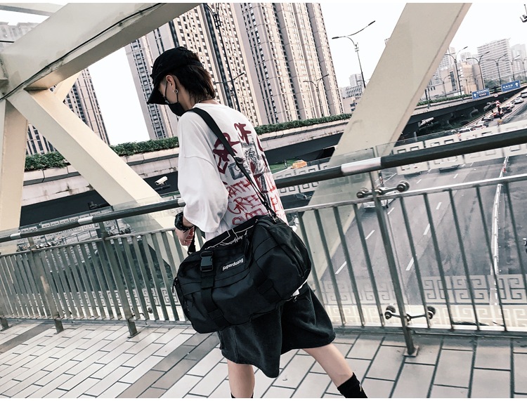 2020 New Trendy Korean Style All-Matching Work Clothes Mechanical Style Oxford Cloth Messenger Bag Couple Men and Women Casual Shoulder Big Bag