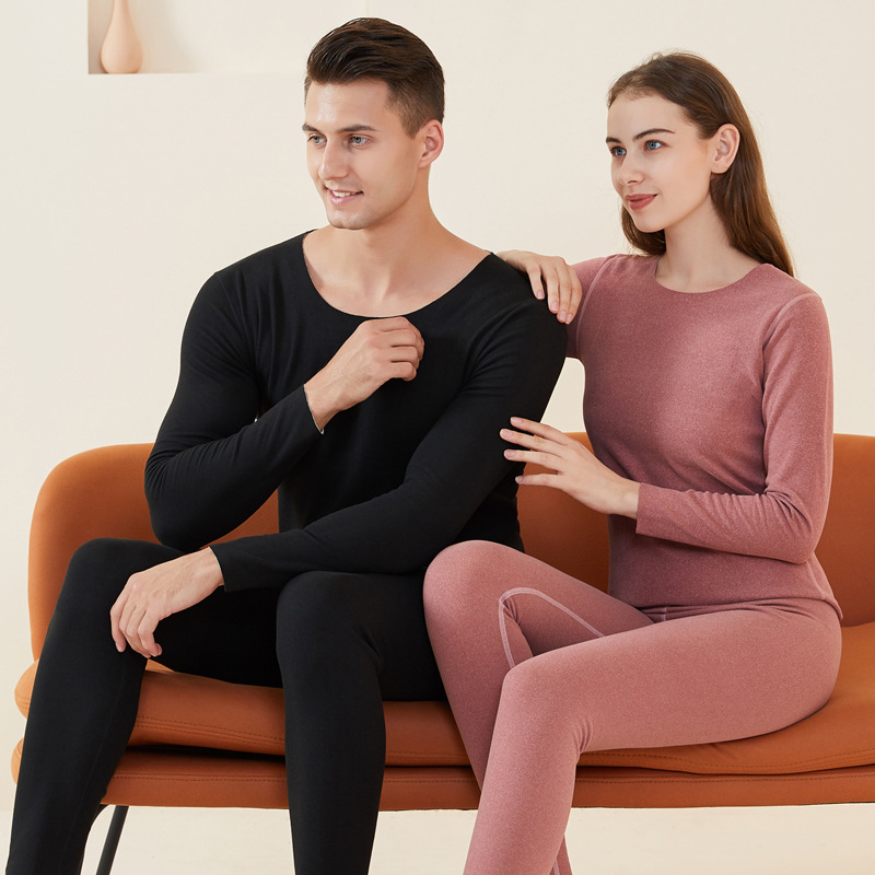 Dralon Hot Couple Underwear Women&#039;s Dralon Traceless Thickening Bottoming Autumn Clothes Winter Two-Color Warm Men&#039;s Cotton Jersey