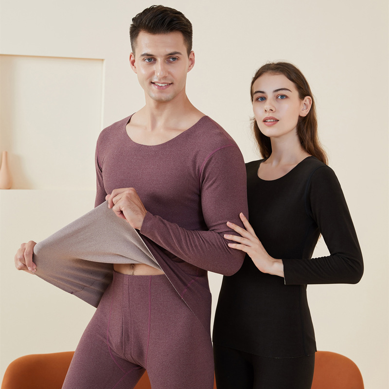 Dralon Hot Couple Underwear Women&#039;s Dralon Traceless Thickening Bottoming Autumn Clothes Winter Two-Color Warm Men&#039;s Cotton Jersey