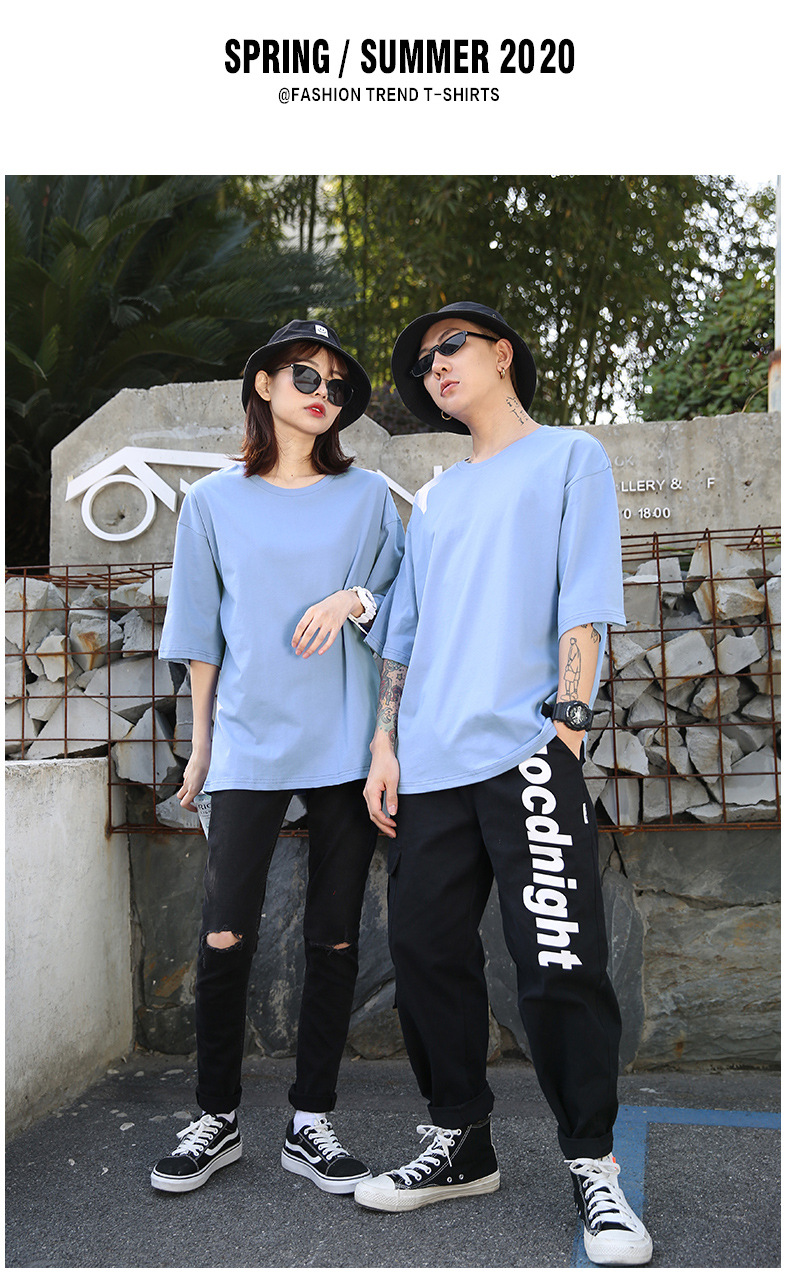 Summer Sports ShortSleeved Men's Tshirt Fashion Brand Solid Color Half Sleeve Loose Couple Outfit Clothes Unisex Wear