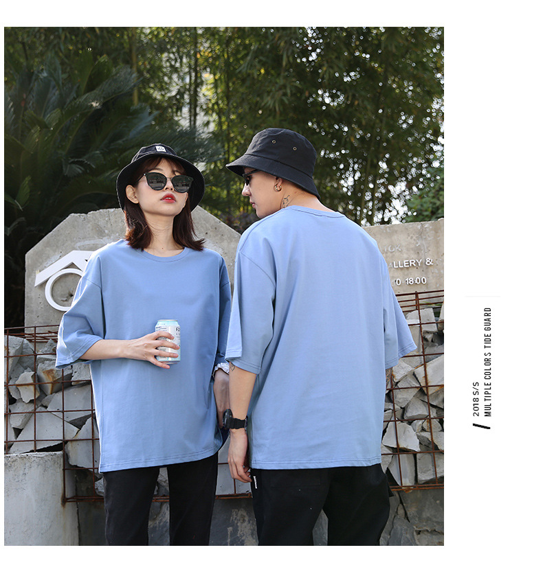 Summer Sports ShortSleeved Men's Tshirt Fashion Brand Solid Color Half Sleeve Loose Couple Outfit Clothes Unisex Wear