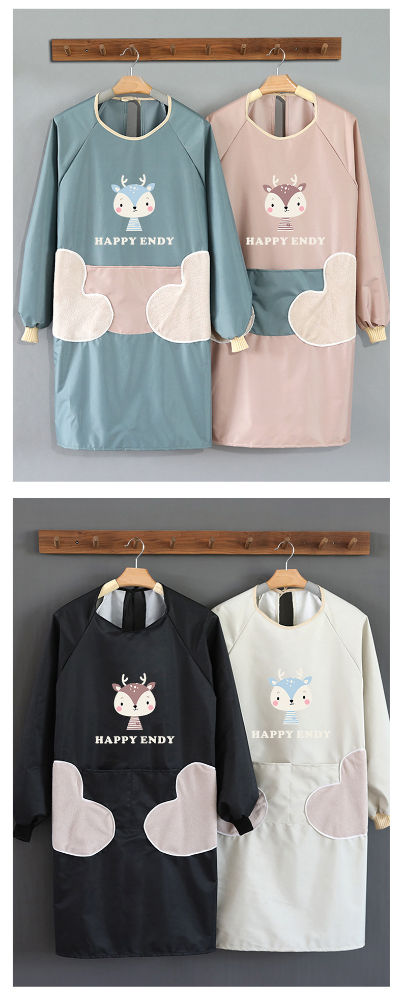 Women's Household Kitchen Korean Cartoon Fashion Coverall Waterproof Men's and Women's Work Clothes Coverall Adult Whole