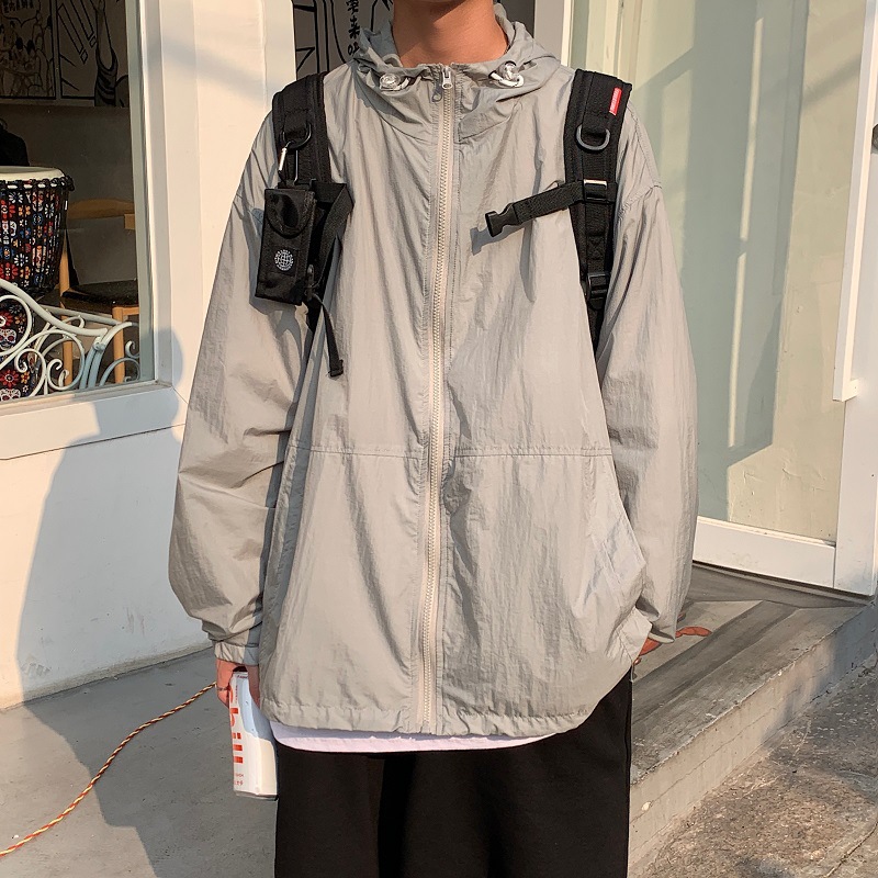 Fashion Summer New Men&#039;s Simplicity Hooded Solid Color Sun Protection Clothing Student Loose SunProof Clothes Thin Coat