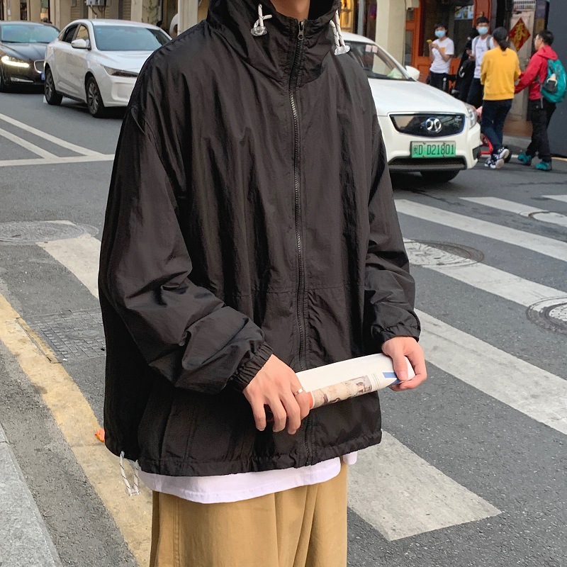 Fashion Summer New Men&#039;s Simplicity Hooded Solid Color Sun Protection Clothing Student Loose SunProof Clothes Thin Coat