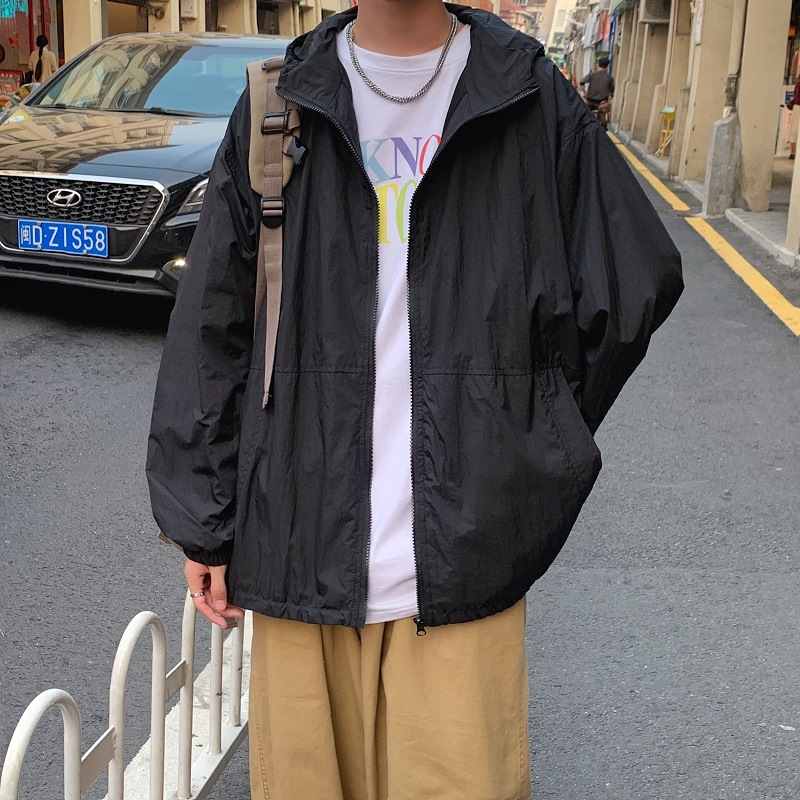 Fashion Summer New Men&#039;s Simplicity Hooded Solid Color Sun Protection Clothing Student Loose SunProof Clothes Thin Coat