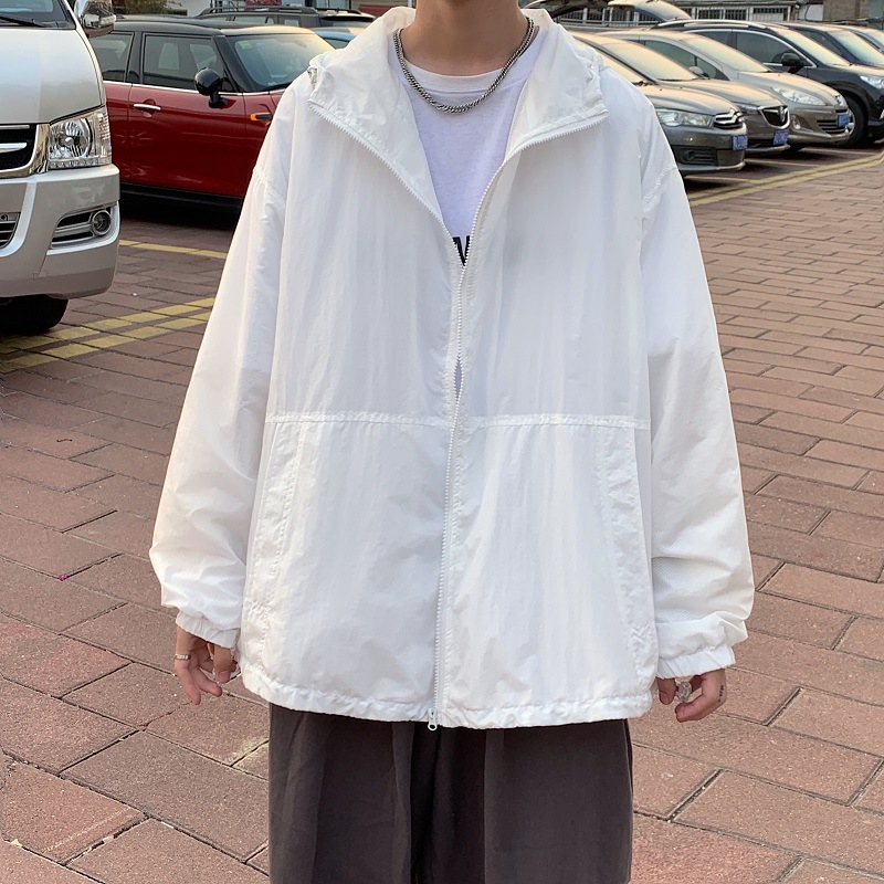 Fashion Summer New Men&#039;s Simplicity Hooded Solid Color Sun Protection Clothing Student Loose SunProof Clothes Thin Coat