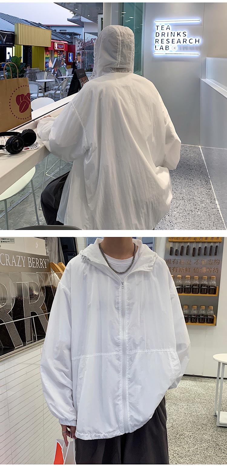 Fashion Summer New Men's Simplicity Hooded Solid Color Sun Protection Clothing Student Loose SunProof Clothes Thin Coat
