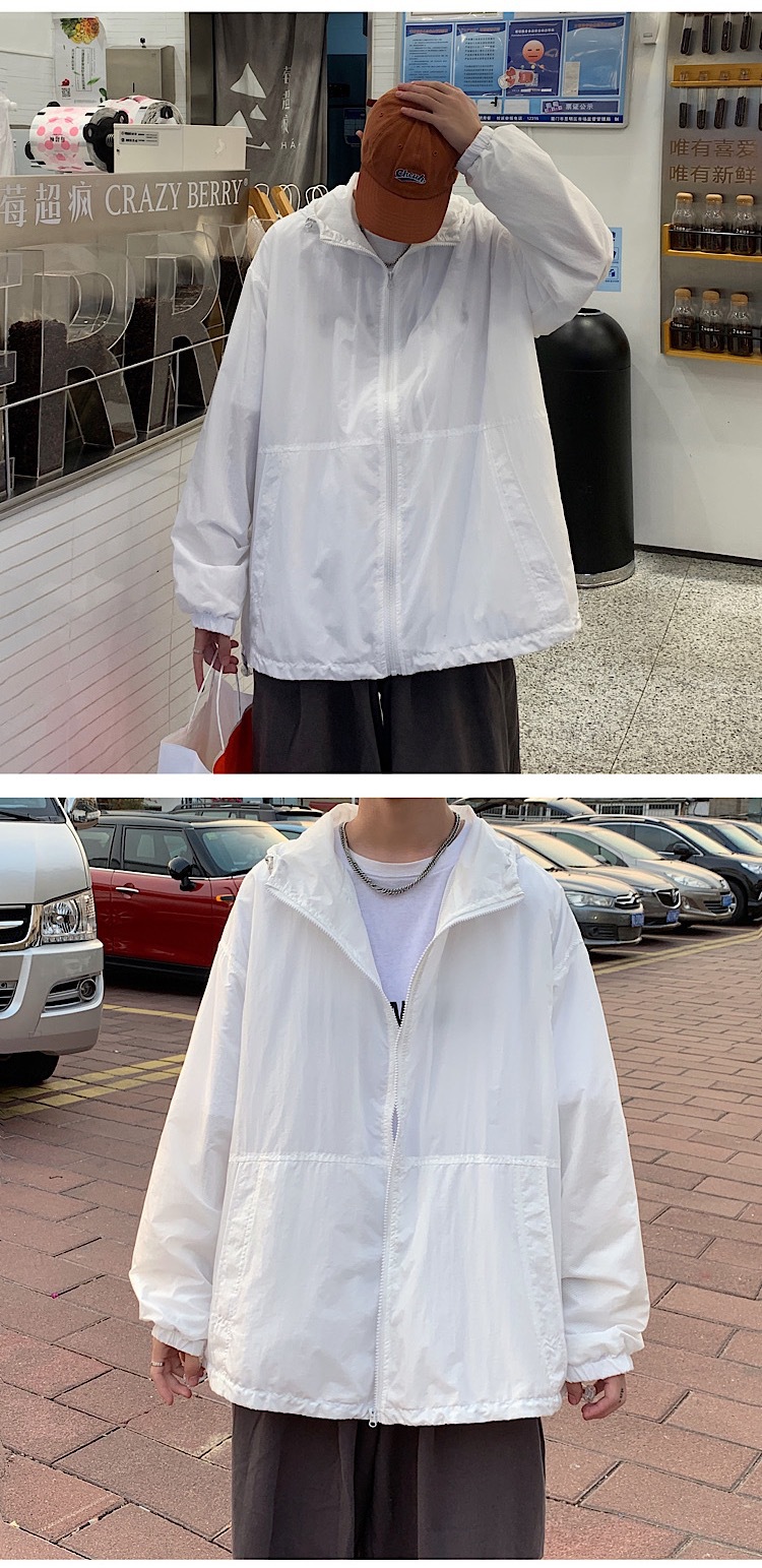 Fashion Summer New Men's Simplicity Hooded Solid Color Sun Protection Clothing Student Loose SunProof Clothes Thin Coat