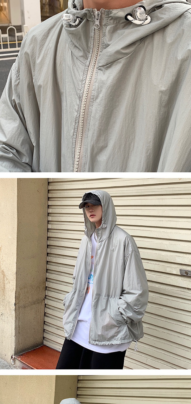 Fashion Summer New Men's Simplicity Hooded Solid Color Sun Protection Clothing Student Loose SunProof Clothes Thin Coat